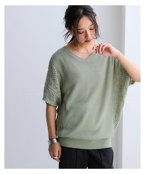 nissen（ニッセン）の「綿１００％透かし編ドルマンニット＜大きいサイズ有＞（ニット/セーター・レディース・黒/アイボリー/モカ/ラベンダーピンク/ソフトグリーン/グレージュ/テラコッタ/ピスタチオ・S/M/L/LL/3L/4L/5L/6L/8L）」の11枚目の写真