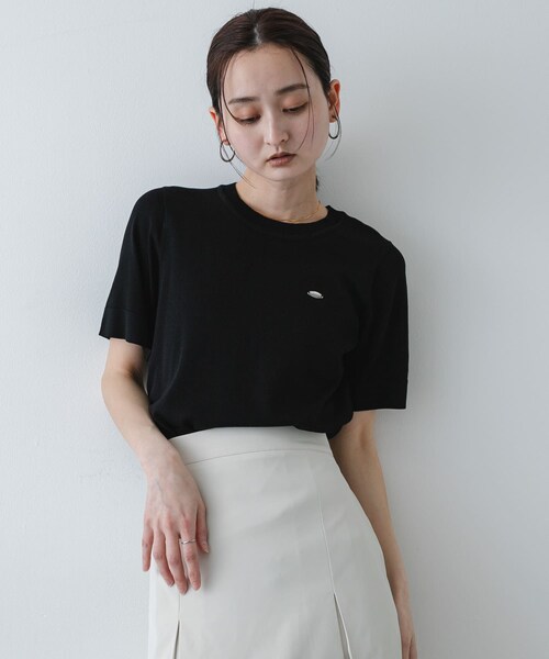 SENSE OF PLACE by URBAN RESEARCH（センスオブプレイスバイアーバンリサーチ）の「『洗濯可』プレートツキニットTシャツ(半袖)（ニット/セーター・レディース・IVORY/BLACK/GRAY・One）」の11枚目の写真