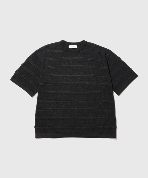 ADAM ET ROPE'(アダムエロペ)の「シアーボーダーニットTEE(Tシャツ/カットソー・メンズ・ブラック/チャコール/オフホワイト・L/M)」の3枚目の写真