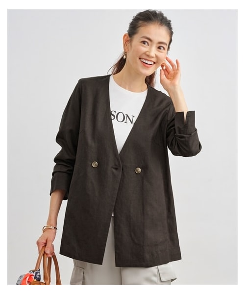nissen（ニッセン）の「レーヨン麻ジャケット【OtonaSMILE】（ノーカラージャケット・レディース・モカブラウン/チャコールグレー/アイボリー・M/L/LL/3L/4L/5L）」の12枚目の写真