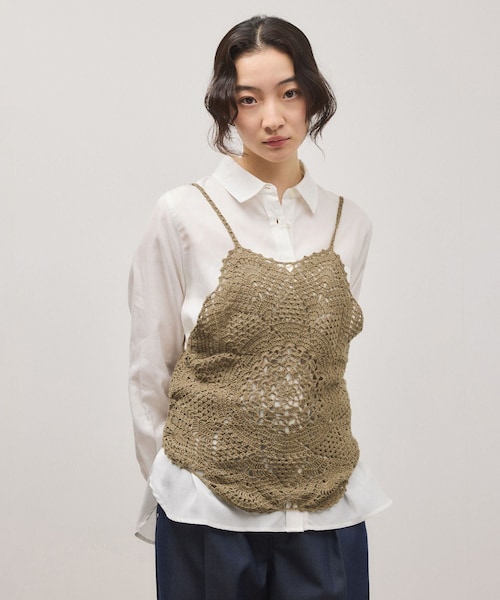 ADAM ET ROPE'（アダムエロペ）の「クロシェニットビスチェ（キャミソール・レディース・ホワイト/カーキ系・F）」の5枚目の写真