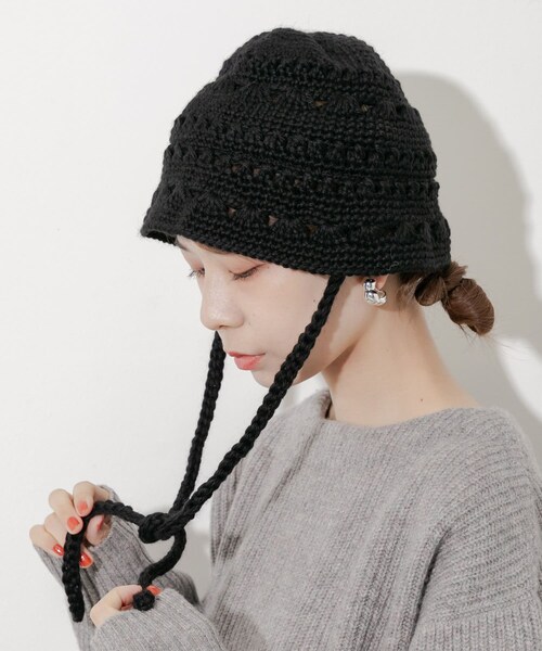 SMELLY（スメリー）の「クロシェニットハット（ハット・レディース・BEG/BLK・-）」の3枚目の写真