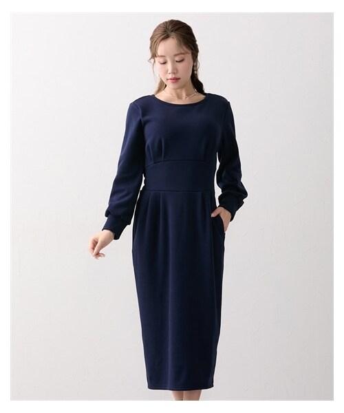 nissen（ニッセン）の「【大きい胸専用】ぬくぬく裏シャギーウエストタックタイトワンピース（スカート・レディース・ワイン/ネイビー・FM/FL/FLL/F3L）」の3枚目の写真