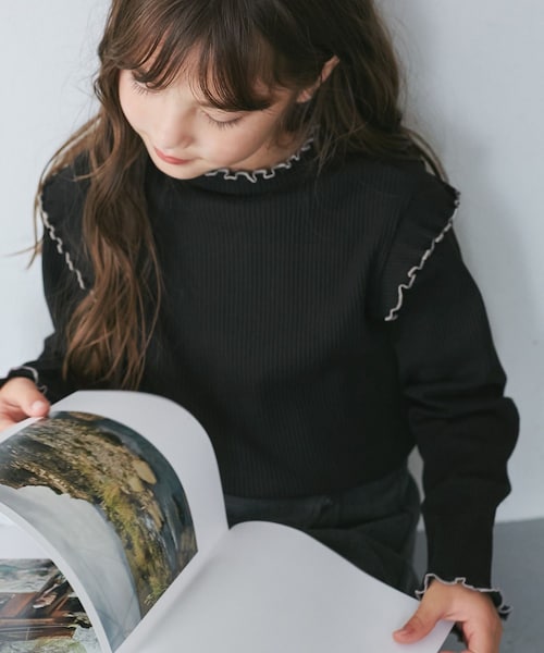 ROPE' PICNIC(ロペピクニック)の「【KIDS/キッズ】プチフリル配色テレコトップス(Tシャツ/カットソー・レディース・ブラック/キナリ/ラベンダー系・L/M/S)」の4枚目の写真