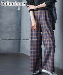 Soiunique | 落ち感素材ワイドチェックパンツ ［Soiunique］(その他パンツ)