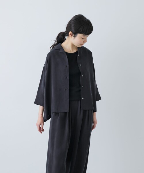 かぐれ（カグレ）の「キュプラオープンカラーシャツ（シャツ/ブラウス・レディース・NAVY/BLACK・Free）」の5枚目の写真