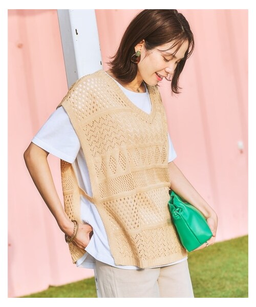 nissen（ニッセン）の「2点セット（透かし編みベスト＋Tシャツ）＜大きいサイズ有＞（ニット/セーター・レディース・黒/アイボリー/サックス/グリーン・S/M/L/LL/3L/4L/5L/6L）」の8枚目の写真