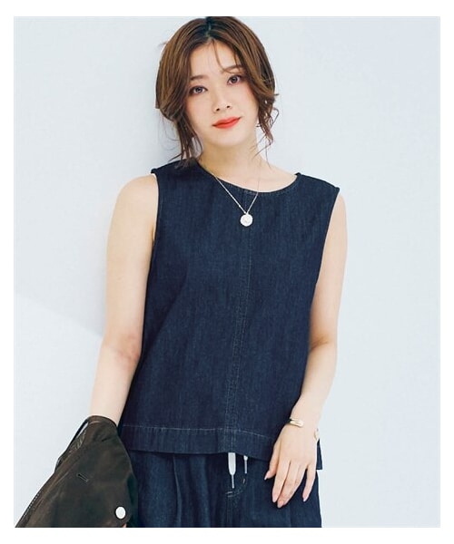 nissen（ニッセン）の「6.7oz綿100％デニムAライントップス（はっ水）（シャツ/ブラウス・レディース・ネイビー系デニム/ブルー系デニム・S/M/L/LL）」の5枚目の写真