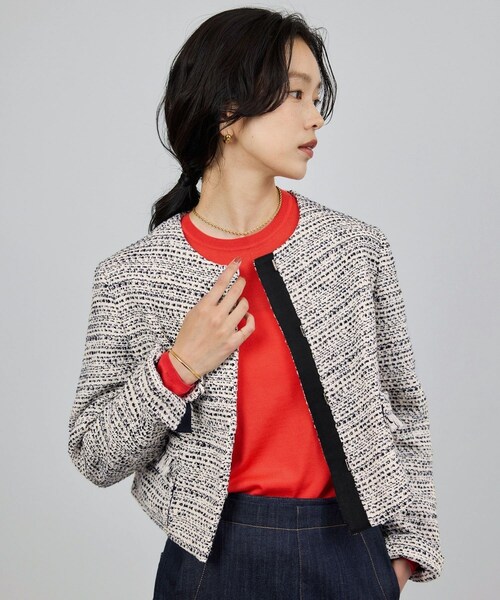 ROPE'（ロペ）の「ツイードジャケット（ノーカラージャケット・レディース・ブラック/ホワイト・36/38）」の7枚目の写真