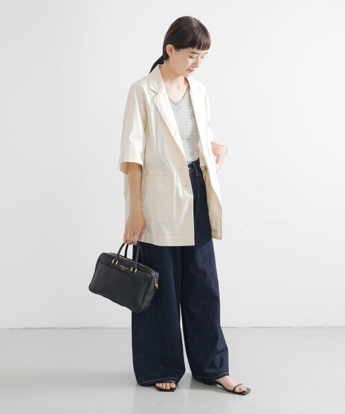 URBAN RESEARCH（アーバンリサーチ）の「コットンハーフスリーブジャケット（テーラードジャケット・レディース・IVORY/BLACK・FREE）」の6枚目の写真