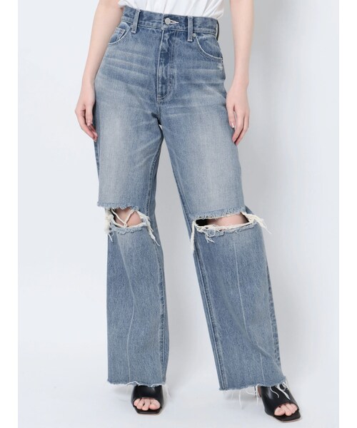 EVRIS（エヴリス）の「ダメージワイドデニムパンツ（デニムパンツ・レディース・ブラック/ブルー/ブラウン・S/M）」の5枚目の写真