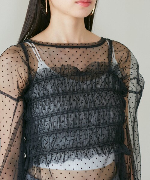 VIS(ビス)の「【SET】チュールレイヤードカットソー&ビスチェキャミソール(Tシャツ/カットソー・レディース・ブラック/ブラック系/グレー/キナリ・F)」の21枚目の写真