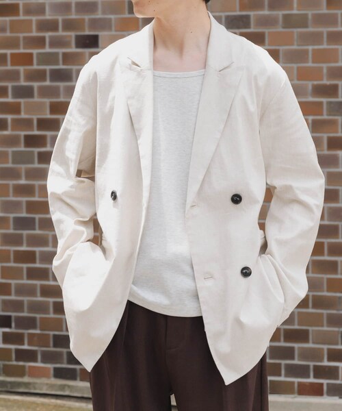 ITEMS URBANRESEARCH(アイテムズ アーバンリサーチ)の「『セットアップ対応』Linen Blend Double Jacket(テーラードジャケット・メンズ・CHA/IVO/BRN・M/L)」の1枚目の写真