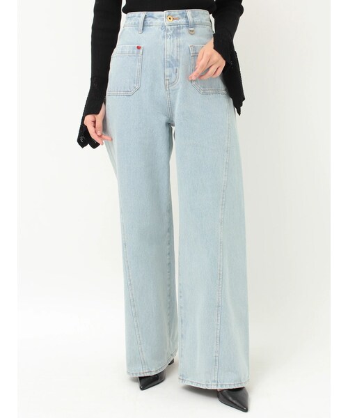 LAGUNAMOON（ラグナムーン）の「パッチポケットセミワイドデニムパンツ（デニムパンツ・レディース・ブラック/ブルー/アイスブルー・S/M）」の6枚目の写真