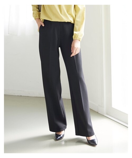 nissen（ニッセン）の「＜大きいサイズ＞ あったか裏起毛カットジョーゼットストレートパンツ（ゆったりヒップ）（選べる２レングス）■大人の落ち感シリーズ■（パンツ・レディース・黒/ローズピンク/キャメルベージュ/アズールブルー/チャコール・L/LL/3L/4L/5L/6L/8L/10L）」の3枚目の写真