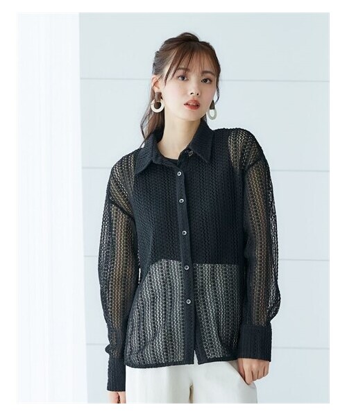 nissen（ニッセン）の「大きいサイズ　レースシャツ　miclat（シャツ/ブラウス・レディース・オフホワイト/黒・L/LL/3L/4L/5L/6L/8L/10L）」の2枚目の写真