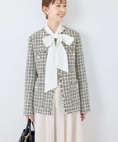 ROPE' PICNIC（ロペピクニック）の「セレモニー・通勤対応/ツイードジャケット/リンクコーデ（ノーカラージャケット・レディース・ブラック系/ライトグレー/オフホワイト/ネイビー・36/38）」の13枚目の写真