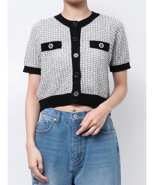 CALNAMUR（カルナムール）の「SUMMER TWEED KNIT CD/サマーツィードニットカーディガン（カーディガン/ボレロ・レディース・ブラック/レッド/ブルー・F）」の2枚目の写真