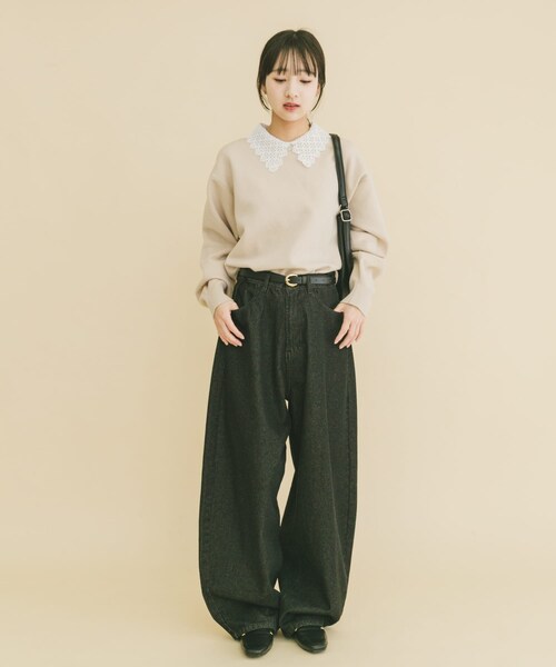 ITEMS URBANRESEARCH（アイテムズ アーバンリサーチ）の「衿レーススウェットライクニット（ニット/セーター・レディース・GRY/NVY/IVO・Free）」の9枚目の写真