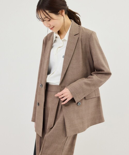 ROPE' PICNIC(ロペピクニック)の「メランジドビーチェックジャケット/セットアップ対応・防シワ・接触冷感(テーラードジャケット・レディース・ダークブラウン/ベージュ・F)」の16枚目の写真