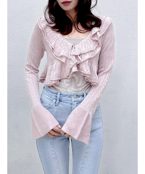 dazzlin（ダズリン）の「ペプラムフリルリボンカーデ（カーディガン/ボレロ・レディース・オフホワイト/ブラック/ピンク/イエロー・F）」の10枚目の写真