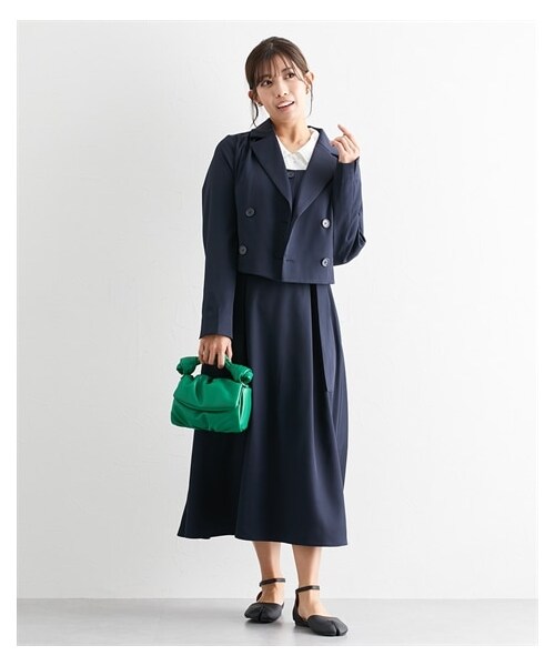 nissen（ニッセン）の「【大きい胸専用】セットアップワンピース（ショート丈ジャケット+ジャンパースカート）（ワンピース・レディース・ベージュ/ダークネイビー・FM/FL/FLL）」の5枚目の写真