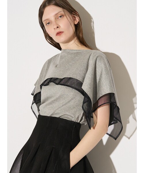 ELENDEEK（エレンディーク）の「CAPE LAYERD CS（Tシャツ/カットソー・レディース・オフホワイト/グレー/ブラック・F）」の9枚目の写真