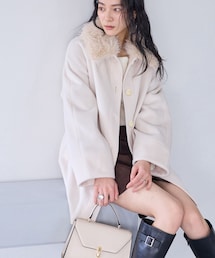 VIS | ファー付きAラインステンコート(ステンカラーコート)