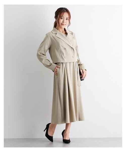 nissen（ニッセン）の「【大きい胸専用】セットアップワンピース（ショート丈ジャケット+ジャンパースカート）（ワンピース・レディース・ベージュ/ダークネイビー・FM/FL/FLL）」の6枚目の写真
