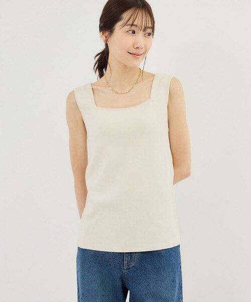 ROPE' PICNIC（ロペピクニック）の「スクエアネックニットタンクトップ（タンクトップ・レディース・ブラック/キナリ/ダークブラウン/クリーム・F）」の19枚目の写真
