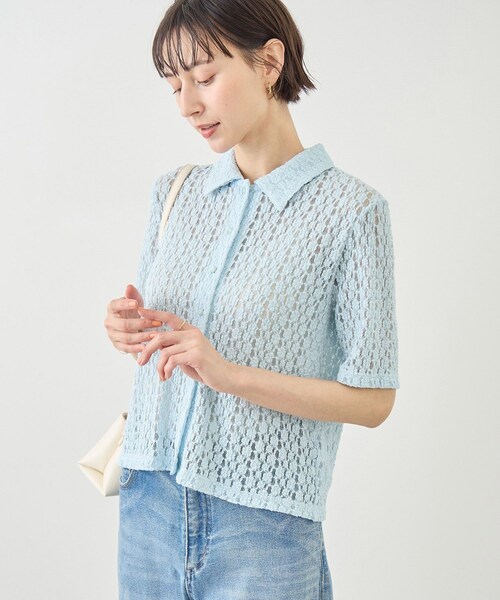 ROPE' PICNIC(ロペピクニック)の「【ちゃんと+かわいい保証】カットレースポロトップス/リンクコーデ(シャツ/ブラウス・レディース・ブラック/ホワイト/サックス・F)」の22枚目の写真