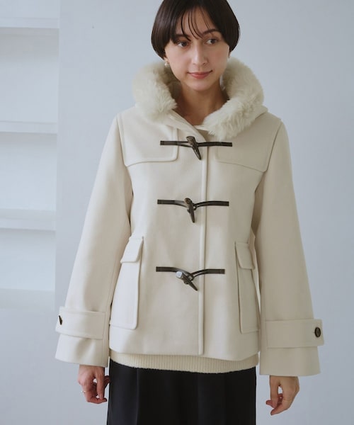 ROPE' PICNIC（ロペピクニック）の「ジャージーメルトンシリーズ ファー付きショートダッフルコート/リンクコーデ（ダッフルコート・レディース・キナリ/ブラウン系/ネイビー・L/M）」の15枚目の写真