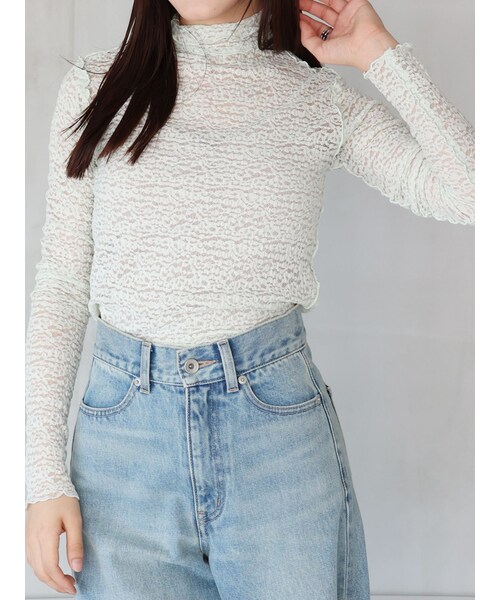 MERCURYDUO（マーキュリーデュオ）の「シアーレースカットソー（Tシャツ/カットソー・レディース・オフホワイト/ブラック/ミントグリーン・F）」の3枚目の写真