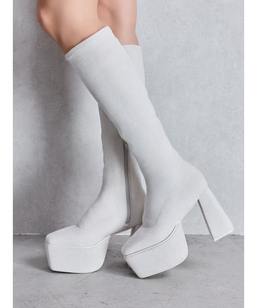 GYDA（ジェイダ）の「ストレッチチャンキーブーツ（ブーツ・レディース・アイボリー/ブラック・S/M/L）」の5枚目の写真