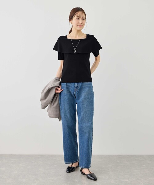 ROPE' PICNIC（ロペピクニック）の「八方映えニット ハーフスリーブケープニットプルオーバー/UVカット・接触冷感・イージーケア（ニット/セーター・レディース・ブラック/オフホワイト/ブラウン/サックス・F）」の16枚目の写真