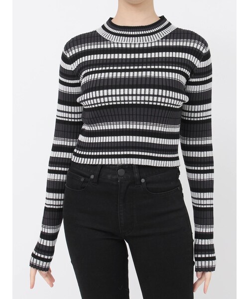 MURUA（ムルーア）の「クロップドリブニット（ニット/セーター・レディース・ホワイト/ブラック/ブルー/ミックス/ダークミックス・F）」の21枚目の写真