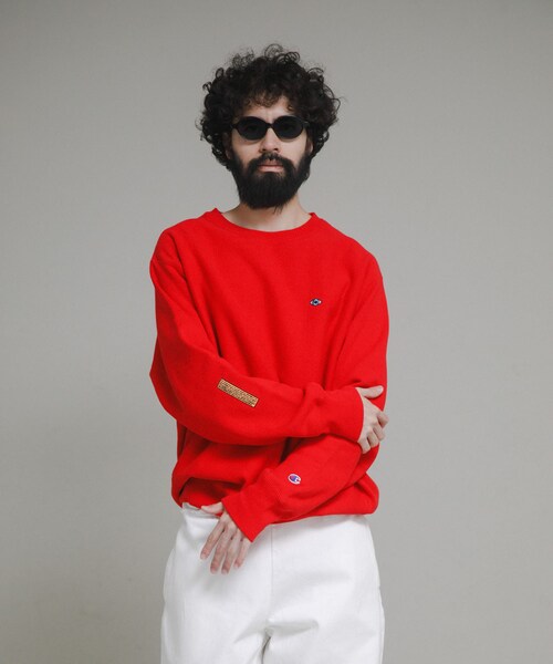 URBAN RESEARCH（アーバンリサーチ）の「『別注』LOWERCASE×Champion　LCリバースウィーブbyFACEOKA（スウェット・メンズ・レッド/シルバー/ブラック/ダークネイビー/オフブラック・M/L/XL/XXL）」の4枚目の写真