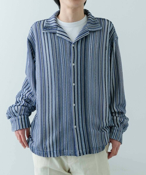 ITEMS URBANRESEARCH（アイテムズ アーバンリサーチ）の「マルチストライプレースオープンカラーシャツ（シャツ/ブラウス・メンズ・BLK/BLU/GRN/ORG・M/L）」の13枚目の写真