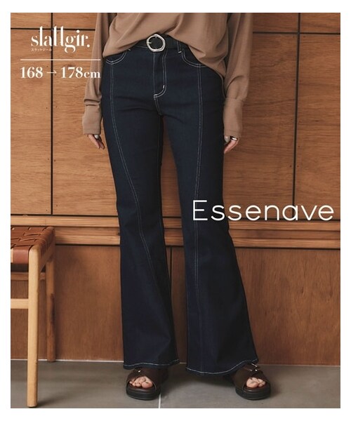 nissen（ニッセン）の「高身長 フレアデニムパンツ（トールサイズ）Essenave（パンツ・レディース・ウォッシュドブルー/ネイビー・MTT/LTT/LLTT/3LTT）」の6枚目の写真