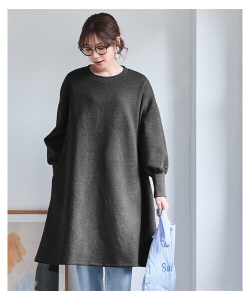 nissen（ニッセン）の「＜大きいサイズ＞ゆるシルエットダンボールニットAラインチュニック（チュニック・レディース・黒/グレイッシュブルー/杢チャコールグレー・L~LL/3L~4L/5L~6L/8L/10L）」の8枚目の写真