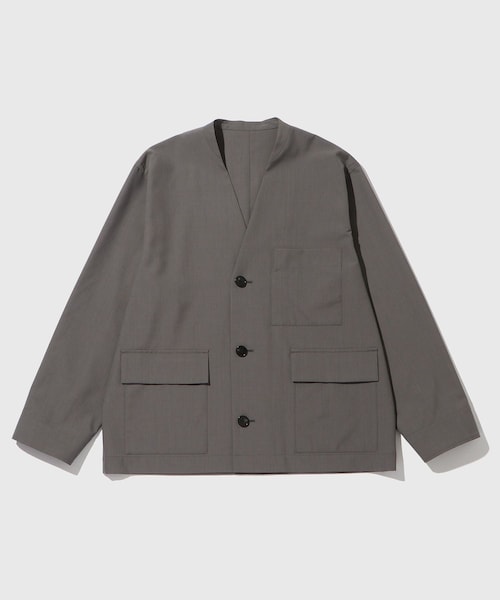 ADAM ET ROPE'(アダムエロペ)の「ドライウーステッドノーカラーカーディガン / ロングシーズン着用可能(カーディガン/ボレロ・メンズ・ブラック/グレー・L/M)」の3枚目の写真