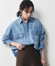 CHIC STYLE | 大きいサイズ 綿100％ライトオンスデニムシャツ シックスタイル(シャツ/ブラウス)