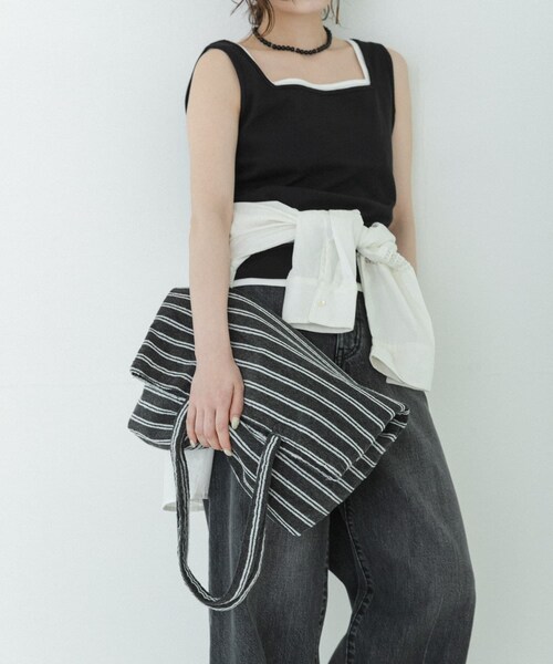 URBAN RESEARCH Sonny Label（アーバンリサーチサニーレーベル）の「パイルボーダービッグトート（トートバッグ・レディース・チャコール/グリーン/ブルー・One）」の7枚目の写真
