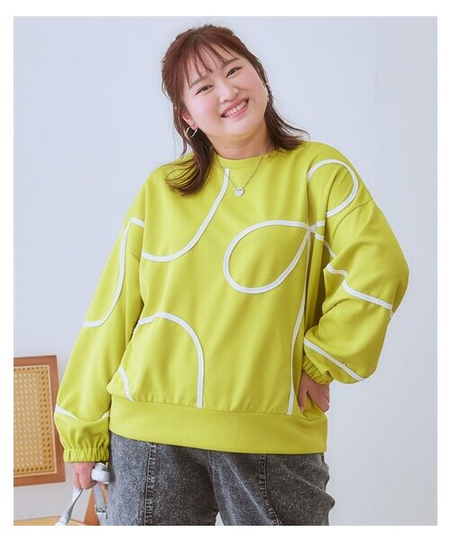 nissen（ニッセン）の「＜大きいサイズ＞コード刺しゅうカットソープルオーバー（Tシャツ/カットソー・レディース・ライムイエロー系/黒系・L/LL/3L/4L/5L/6L/8L/10L）」の11枚目の写真