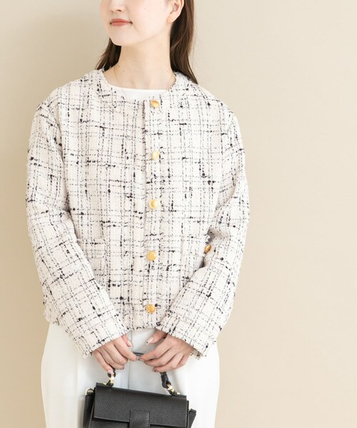 URBAN RESEARCH ROSSO（アーバンリサーチロッソ）の「『WEB限定』ツイードノーカラージャケット（ノーカラージャケット・レディース・OFF/BLACK・Free）」の6枚目の写真