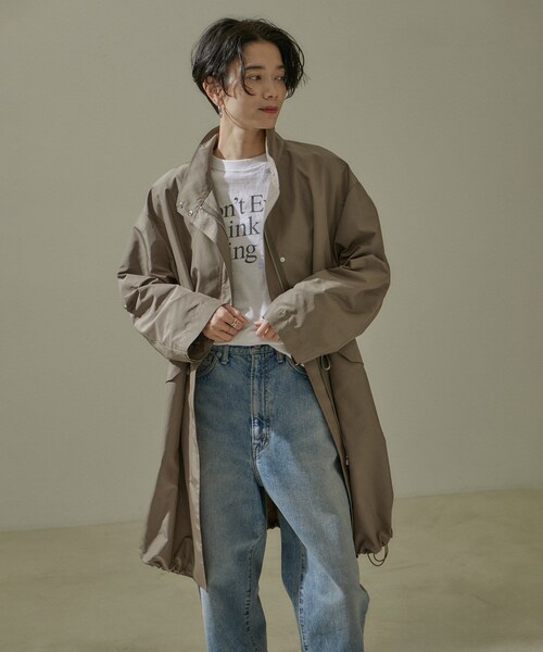 ADAM ET ROPE'（アダムエロペ）の「[24SS]ミリタリースタンドカラーコート/モッズコート【撥水加工・洗える】（ミリタリージャケット・レディース・ブラウン系/オフホワイト・F）」の11枚目の写真