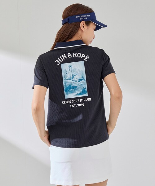 ROPE'（ロペ）の「シアサッカーフラミンゴ半袖ポロ（ポロシャツ・レディース・ホワイト/ネイビー・L/M/S）」の12枚目の写真