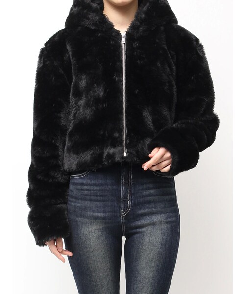 GYDA（ジェイダ）の「GGエコファーショートフードコート（ダウンジャケット/コート・レディース・アイボリー/ブラック/ミックス・F）」の4枚目の写真