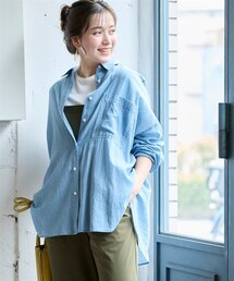 nissen | <大きいサイズ>シアーデニムゆるシルエットシャツ(シャツ/ブラウス)