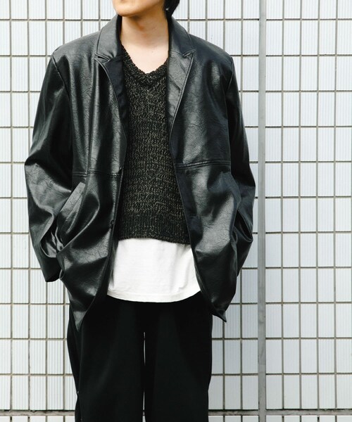 SENSE OF PLACE by URBAN RESEARCH（センスオブプレイスバイアーバンリサーチ）の「フェイクレザーミドルジャケット（テーラードジャケット・メンズ・BLACK/BROWN・M/L）」の4枚目の写真